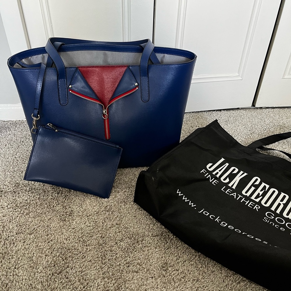 Jack Georges Blue Leather Tote Bag